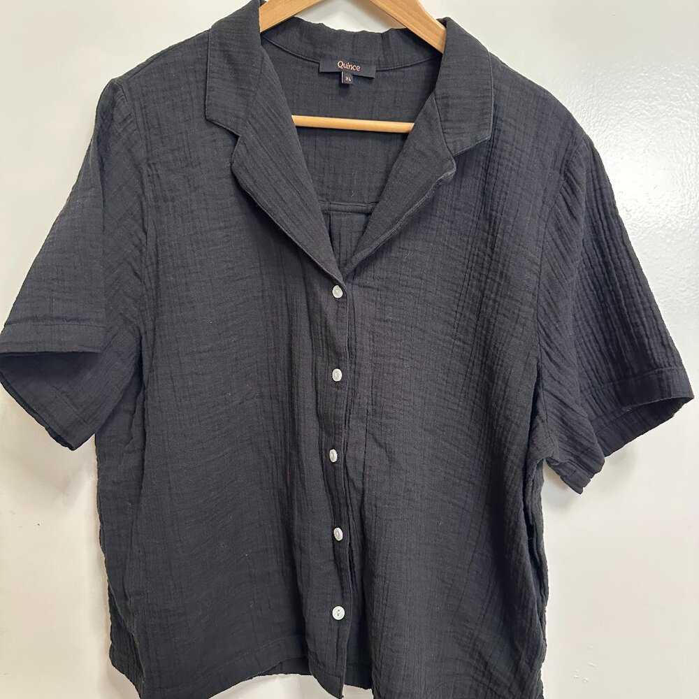 Quince 100% Organic Cotton Gauze Short Sleeve Shirt Black XL